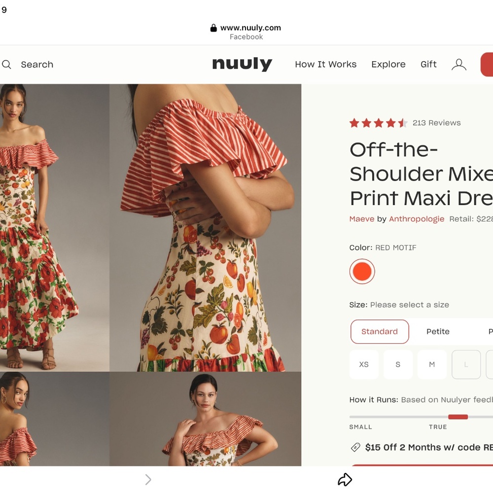 Maeve by anthro off shoulder mixed print maxi dress M